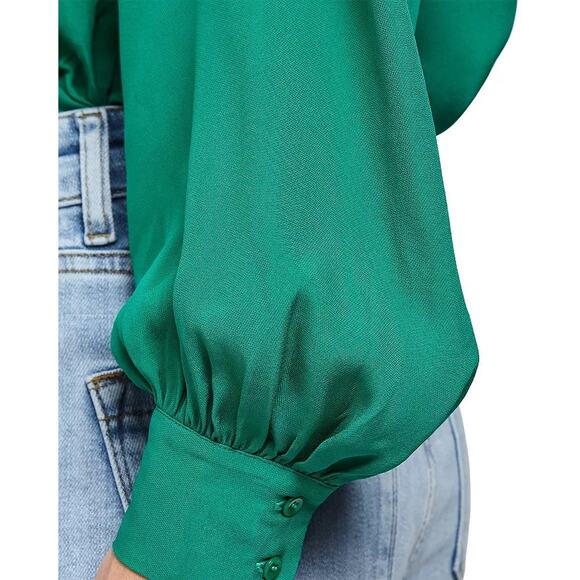 Reiss NWT Gwen Green Long Gathered Blouson Sleeve Cocktail Business Blouse - Picture 4 of 16